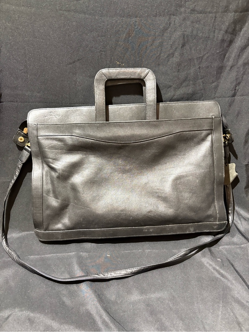 Sharper Image Black Leather Laptop Messenger with Top Handles